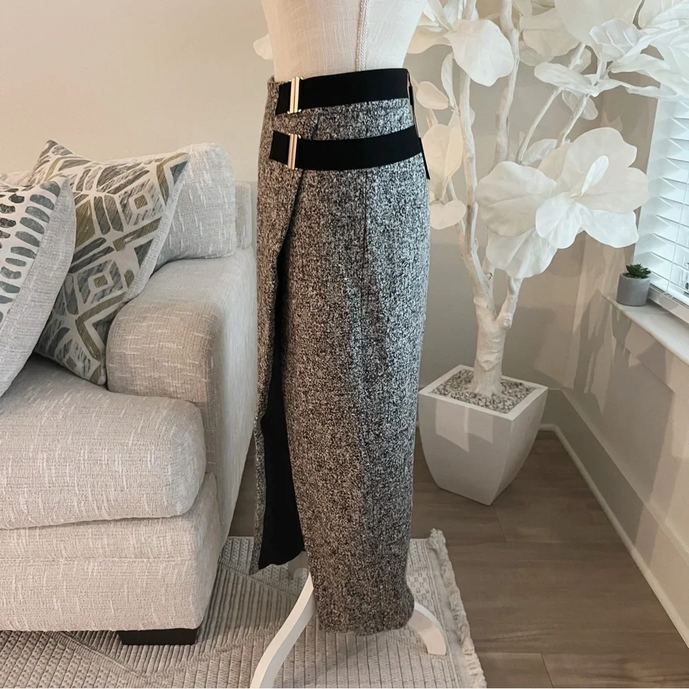 J LUX Label Gisele Gray Tweed Slit Women's Skirt - Picture 9 of 11